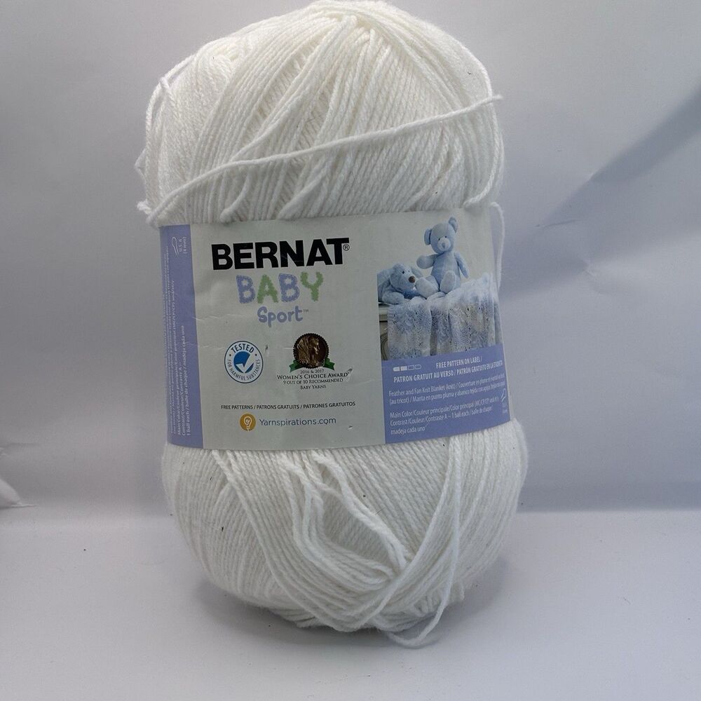 Bernat Baby Sport Yarn White, 10.5 oz 1077 Yds Light 3 Acrylic Knitting Crochet
